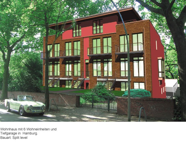 Entwurf eines Wohnhauses mit drei Wohneinheiten und Tiefgarage in Hamburg